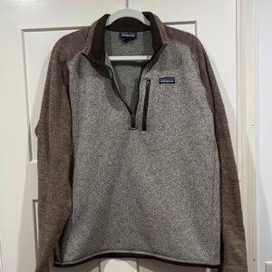Patagonia Men's 1/4 zip Better Sweater in Brown and grey/tan, XL